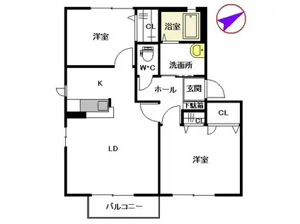 メゾンポラリス I棟(2LDK/2階)の間取り写真