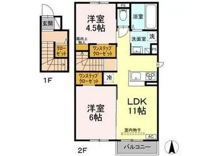 カーササリーチェハーモニー(2LDK/2階)の間取り写真