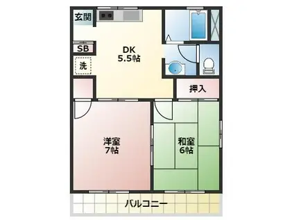 ライラックA(2DK/2階)の間取り写真