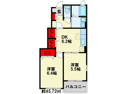 コーポ鷲峰II(2DK/1階)の間取り写真