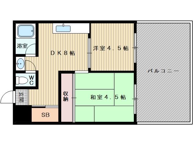シャンボール淀川(2DK/4階)の間取り写真