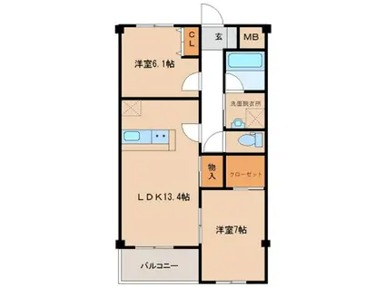 ヴィラ サニーウェル(2LDK/2階)の間取り写真