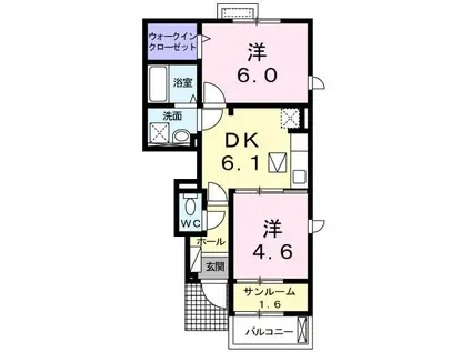 プラシード II(2DK/1階)の間取り写真