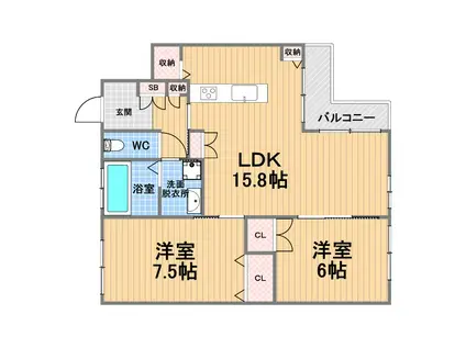 GRAN EIGHT KOSHIEN TOZAKI(2LDK/2階)の間取り写真