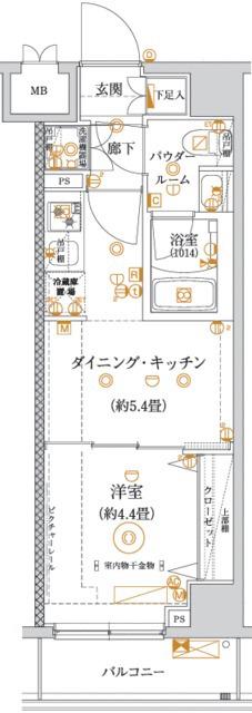 ガリシア亀戸水神(1DK/2階)の間取り写真
