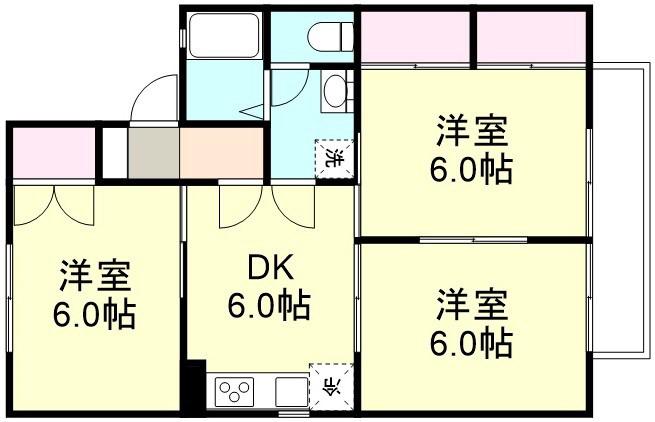 プラティア板谷A棟(3DK/1階)の間取り写真