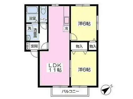 エスティアム熊本(2LDK/2階)の間取り写真