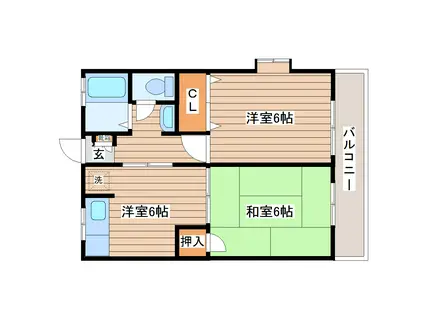 ティファニーA(2DK/1階)の間取り写真