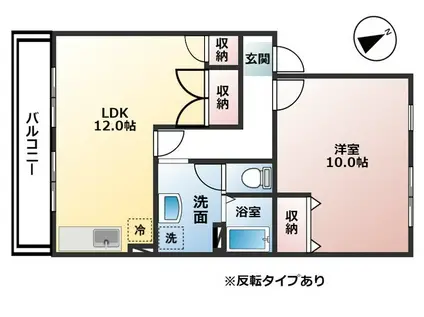 ペルレ南富山C棟(1LDK/1階)の間取り写真