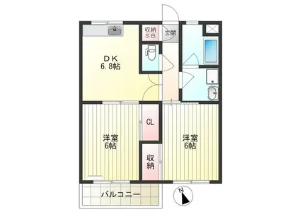 エクセル仙川(2DK/3階)の間取り写真