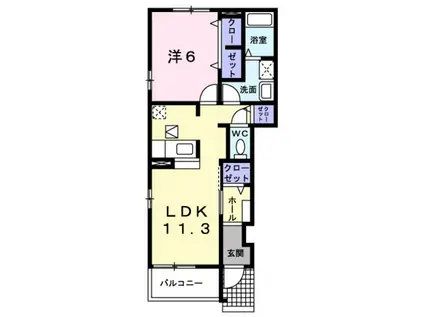 メロディアス桜が丘(1LDK/1階)の間取り写真