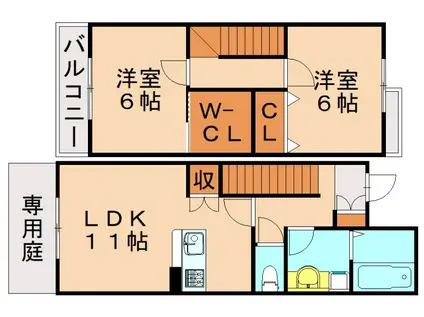 グランスタ馬場山Dコート(2LDK/1階)の間取り写真