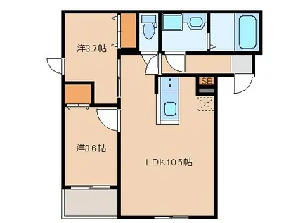 ベルシア箱崎(2LDK/3階)の間取り写真