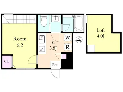 メゾン・ドゥ・デタント(1K/1階)の間取り写真