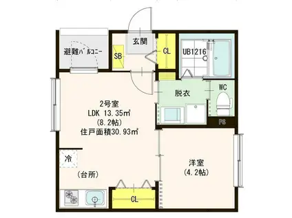 グランテラス烏森(1LDK/1階)の間取り写真