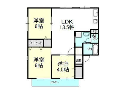 シティハイツ城北B(3LDK/1階)の間取り写真