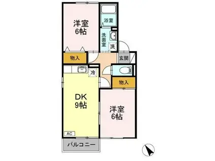 コルヌスガーデン B(2DK/2階)の間取り写真