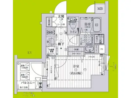 ファーストフィオーレ難波南アルマ(1K/6階)の間取り写真
