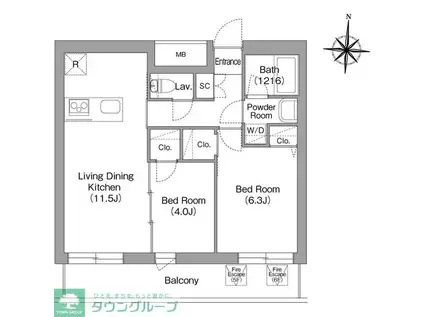 コンフォリア・リヴ両国イースト(2LDK/6階)の間取り写真