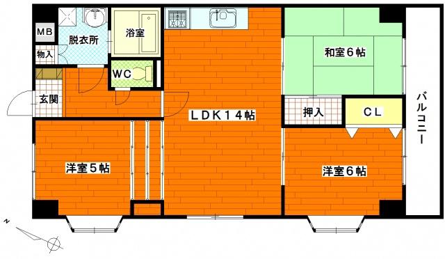 パールマンション東観音(3LDK/5階)の間取り写真