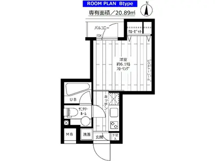グランドコンシェルジュ錦糸町アジールコート(1K/2階)の間取り写真