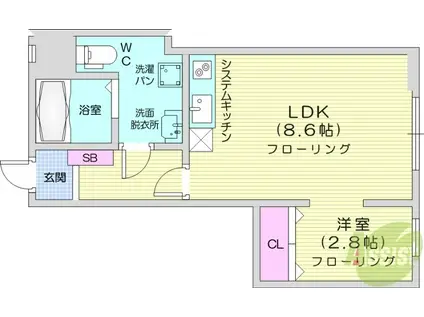 メリディアン多賀城南宮 弐番館(1LDK/1階)の間取り写真