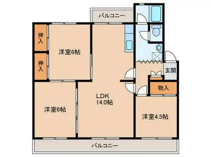地下鉄七隈線 桜坂駅 徒歩33分 5階建 築52年(3LDK/4階)の間取り写真