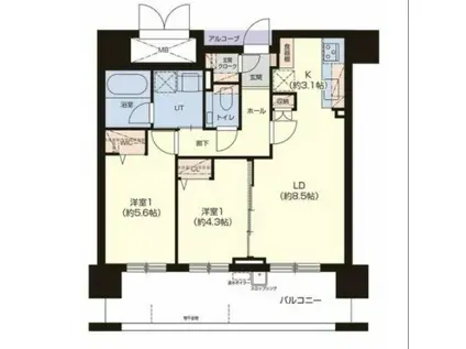 グランファーレ平岸THEパークサイドウエストウィング(2LDK/9階)の間取り写真