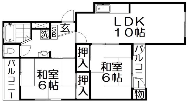 シャルル香里園(2LDK/2階)の間取り写真