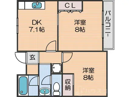 シーダコート(2DK/2階)の間取り写真