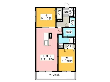 シャーメゾン三里(2LDK/1階)の間取り写真