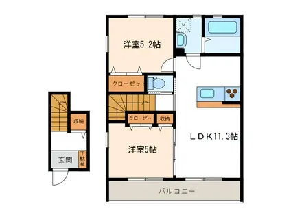 エイブルメゾン勝間B(2LDK/2階)の間取り写真