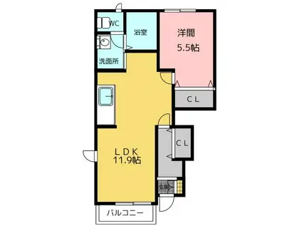 エテルノ ピーノ(1LDK/1階)の間取り写真