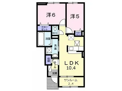 ベル リアン B(2LDK/1階)の間取り写真