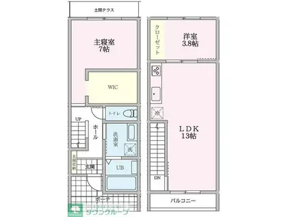 RIVERSIDE TERRACE(2LDK/1階)の間取り写真