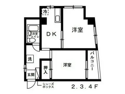 カサ・デ・大原(2DK/3階)の間取り写真