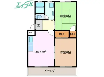 グリーンハイツ(2DK/1階)の間取り写真