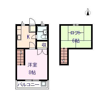 カメリアハイツII(1K/2階)の間取り写真