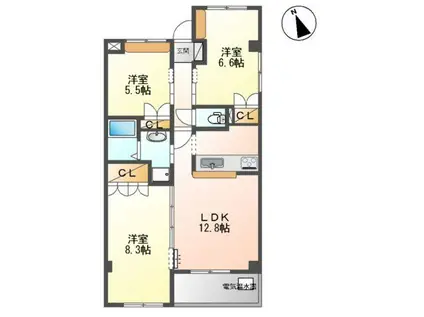 フレアマンションII(3LDK/3階)の間取り写真