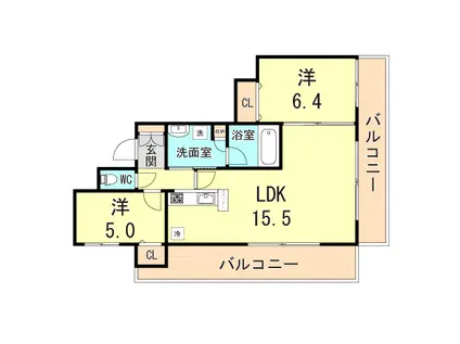 グルーブ朝霧グランアリーナ(2LDK/5階)の間取り写真