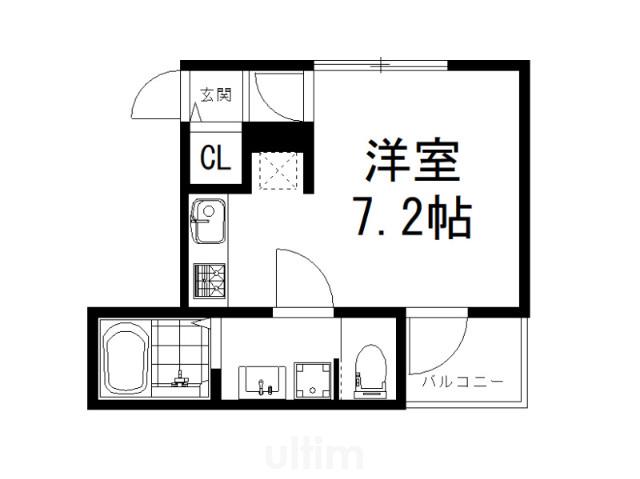 ハーモニーテラス深草坊町II(ワンルーム/2階)の間取り写真