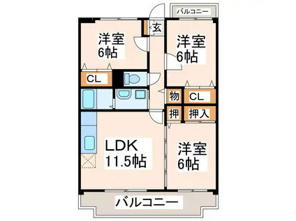 ベルメゾン長嶺(3LDK/3階)の間取り写真