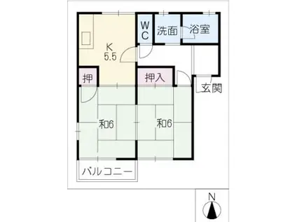 フレグランス石塚B棟(2K/2階)の間取り写真
