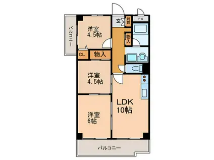 エスポワール上町(3LDK/4階)の間取り写真