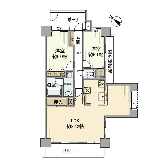 レクセルマンション本千葉(2LDK/14階)の間取り写真
