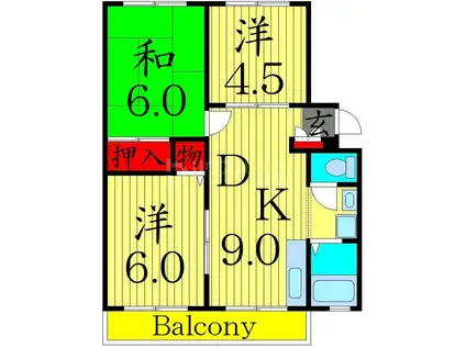 アーバンクロス アオイ 1号棟(3DK/4階)の間取り写真
