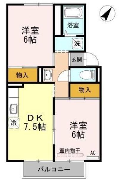 プレジールモリ(2DK/1階)の間取り写真
