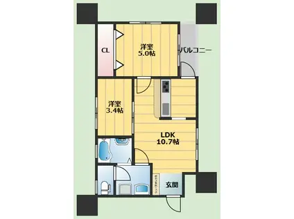 KTIレジデンス池田栄町(2LDK/4階)の間取り写真