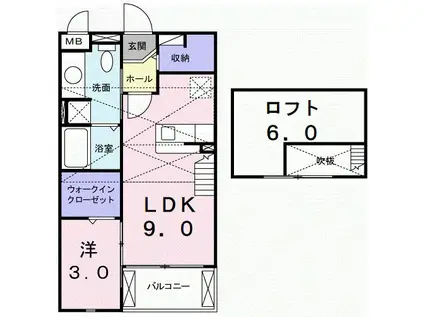 ターナリー伊倉II(1LDK/2階)の間取り写真