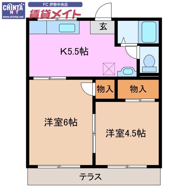 コーポなにわ(2K/1階)の間取り写真